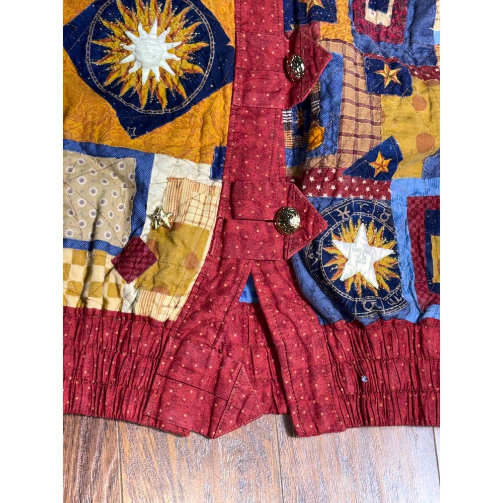 VTG Quilted Patchwork Celestial Jacket XL Sun Moon Stars Wearable Art Whimsigoth - Picture 7 of 13